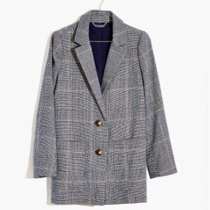 NWT Madewell Dorset Blazer in Navy Blue Glen Plaid XXS $163